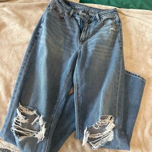American Eagle Outfitters Blue Straight Leg Jeans with Distressed Knees